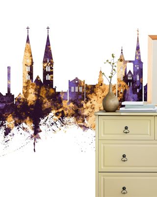 Halberstadt Germany Skyline Purple & Gold Wallpaper