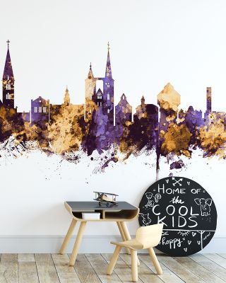 Halberstadt Germany Skyline Purple & Gold Wallpaper