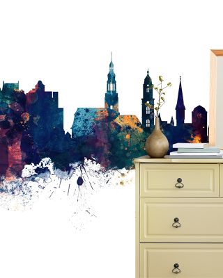 Heidelberg Germany Skyline Blue & Bronze Wallpaper