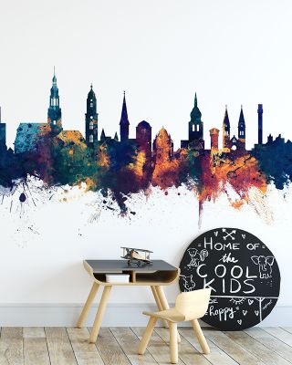 Heidelberg Germany Skyline Blue & Bronze Wallpaper