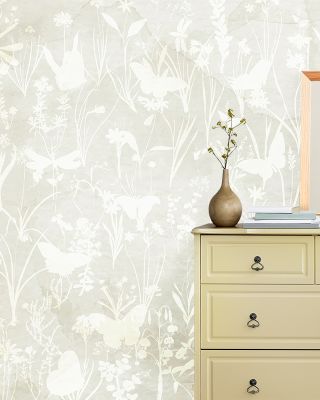 Herbals and Butterflies Double Silhouette Light Green Wallpaper