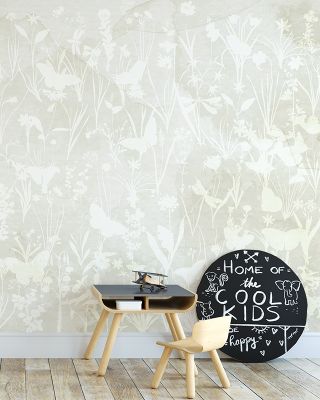 Herbals and Butterflies Double Silhouette Light Green Wallpaper