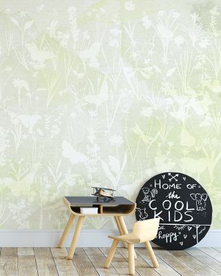 Herbals and Butterflies Double Silhouette Spring Green Wallpaper