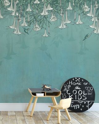 Hummingbirds and Trumpets Green Wallpaper