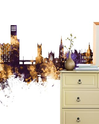 Ipswich England Skyline Purple & Gold Wallpaper