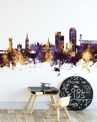 Ipswich England Skyline Purple & Gold Wallpaper