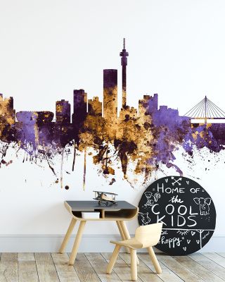 Johannesburg South Africa Skyline Purple & Gold Wallpaper