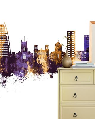 Kingston upon Thames England Skyline Purple & Gold Wallpaper