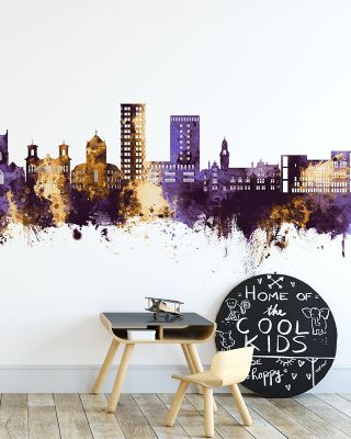 Kingston upon Thames England Skyline Purple & Gold Wallpaper