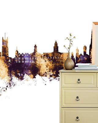 Lancaster England Skyline Purple & Gold Wallpaper