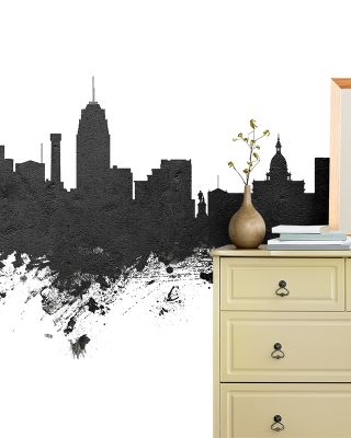 Lansing Michigan Skyline Black & White Wallpaper