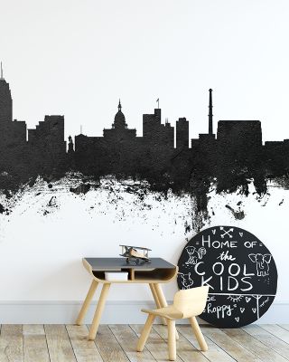 Lansing Michigan Skyline Black & White Wallpaper