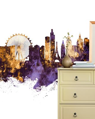 Las Vegas Nevada Skyline Purple & Gold Wallpaper