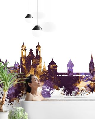 Lucerne Switzerland Luzern Skyline Purple & Gold