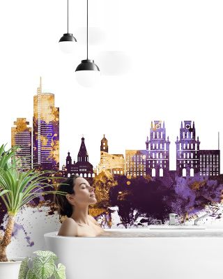 Minsk Belarus Skyline Purple & Gold