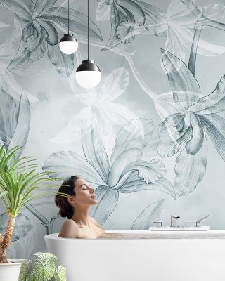 Orchids on Water in Teal