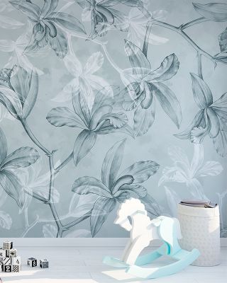 Orchids on Water in Teal