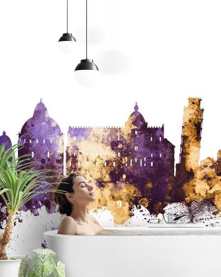 Pisa Italy Skyline Purple & Gold