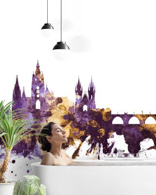 Prague (Praha) Czech Republic Skyline Purple & Gold