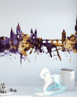 Prague (Praha) Czech Republic Skyline Purple & Gold