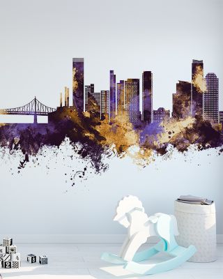 Queens New York Skyline Purple & Gold
