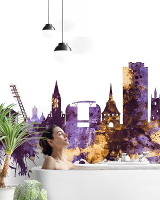 Rostock Germany Skyline Purple & Gold
