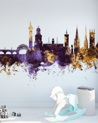 Shrewsbury England Skyline with Purple & Gold Highlights