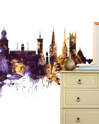 Shrewsbury England Skyline with Purple & Gold Highlights