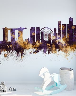 Singapore Skyline with Regal Purple & Gold Accents