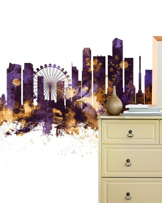 Singapore Skyline with Regal Purple & Gold Accents