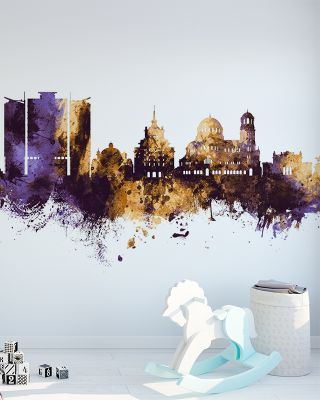 Sofia Bulgaria Skyline with Purple & Gold Highlights
