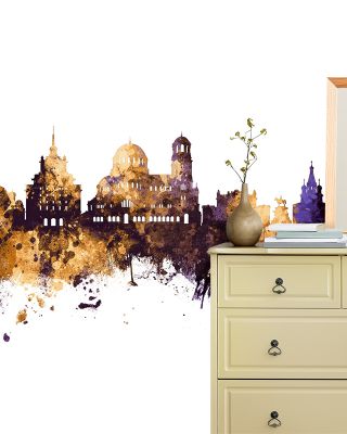 Sofia Bulgaria Skyline with Purple & Gold Highlights