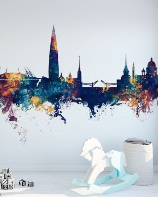 St Petersburg Russia Skyline with Blue & Bronze Accents