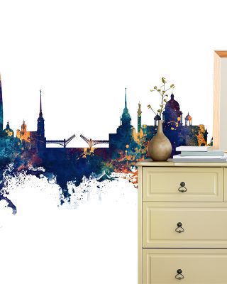 St Petersburg Russia Skyline with Blue & Bronze Accents
