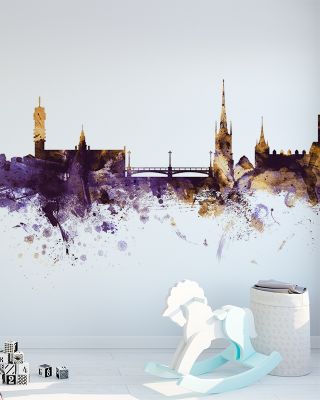 Stockholm Skyline with Purple & Gold Highlights
