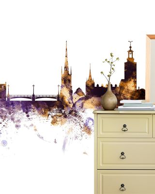 Stockholm Skyline with Purple & Gold Highlights