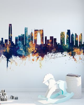 Suzhou China Skyline with Blue & Bronze Accents