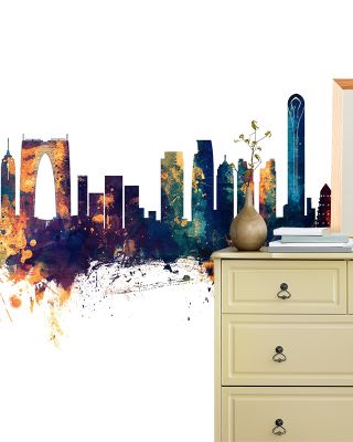 Suzhou China Skyline with Blue & Bronze Accents