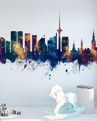 Tallinn Estonia Skyline with Blue & Bronze Highlights