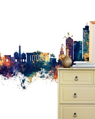 Tashkent Uzbekistan Skyline with Blue & Bronze Highlights