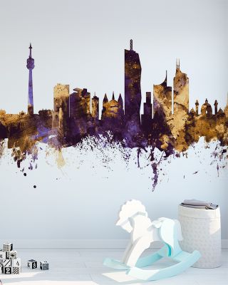 Vienna Austria Skyline with Purple & Gold Highlights