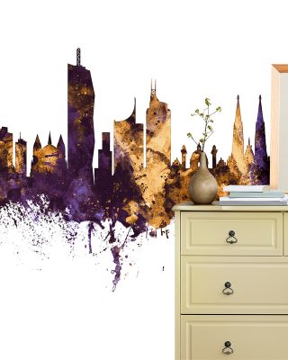 Vienna Austria Skyline with Purple & Gold Highlights