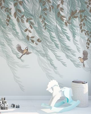 Willow & Birds, White Elegant Floral Wall Art