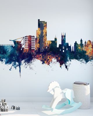 Wolverhampton England Skyline with Blue & Bronze Highlights