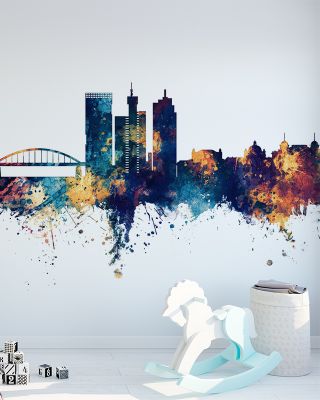 Zagreb Croatia Skyline with Blue & Bronze Highlights