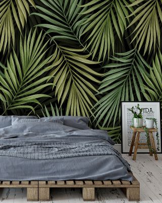 Bright Palms Pattern, Lush Green Tropical Wallpaper