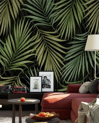 Bright Palms Pattern, Lush Green Tropical Wallpaper