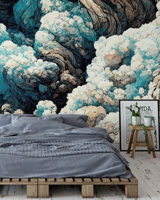 Clouds And Waves Coastal Wallpaper