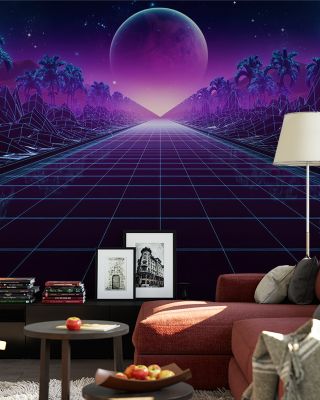 Neon Retro Wave Vibrant Wallpaper
