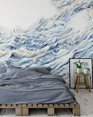 Romantic Waves Blue Abstract Wallpaper